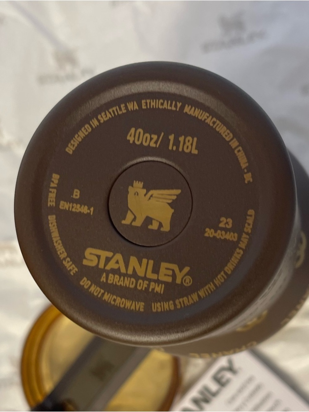 Custom Stanley Brown and Gold Tumbler 40oz - Picture 6 of 7